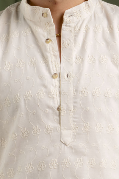 Embroidered Kurta In White