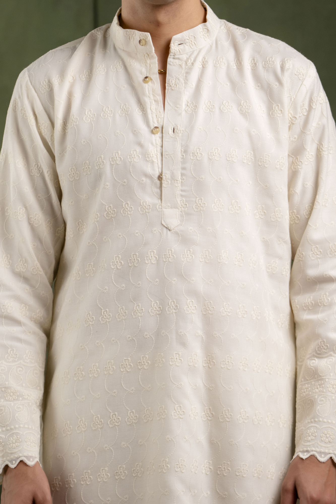 Embroidered Kurta In White