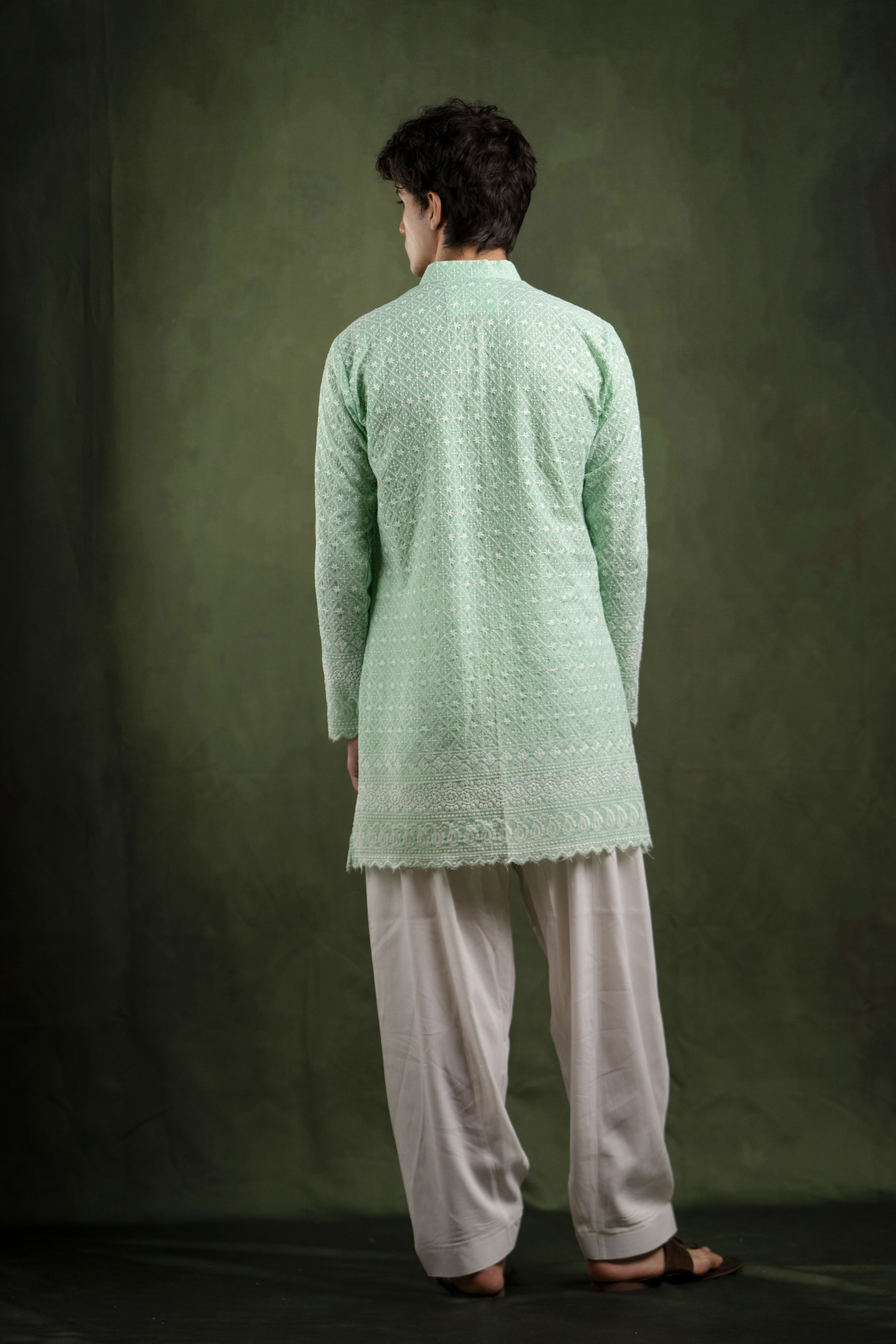 Embroidered Kurta In Mint Green