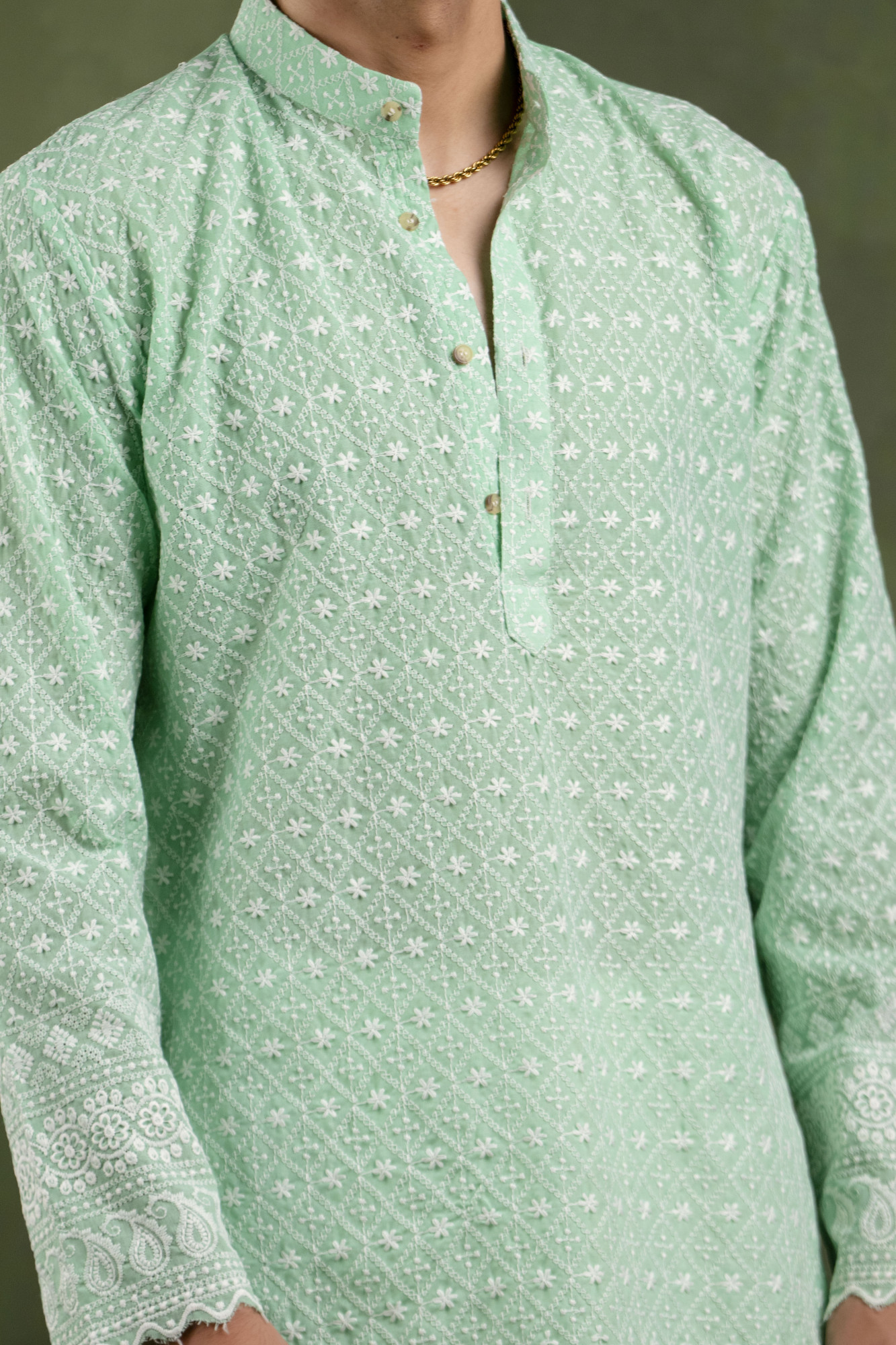 Embroidered Kurta In Mint Green