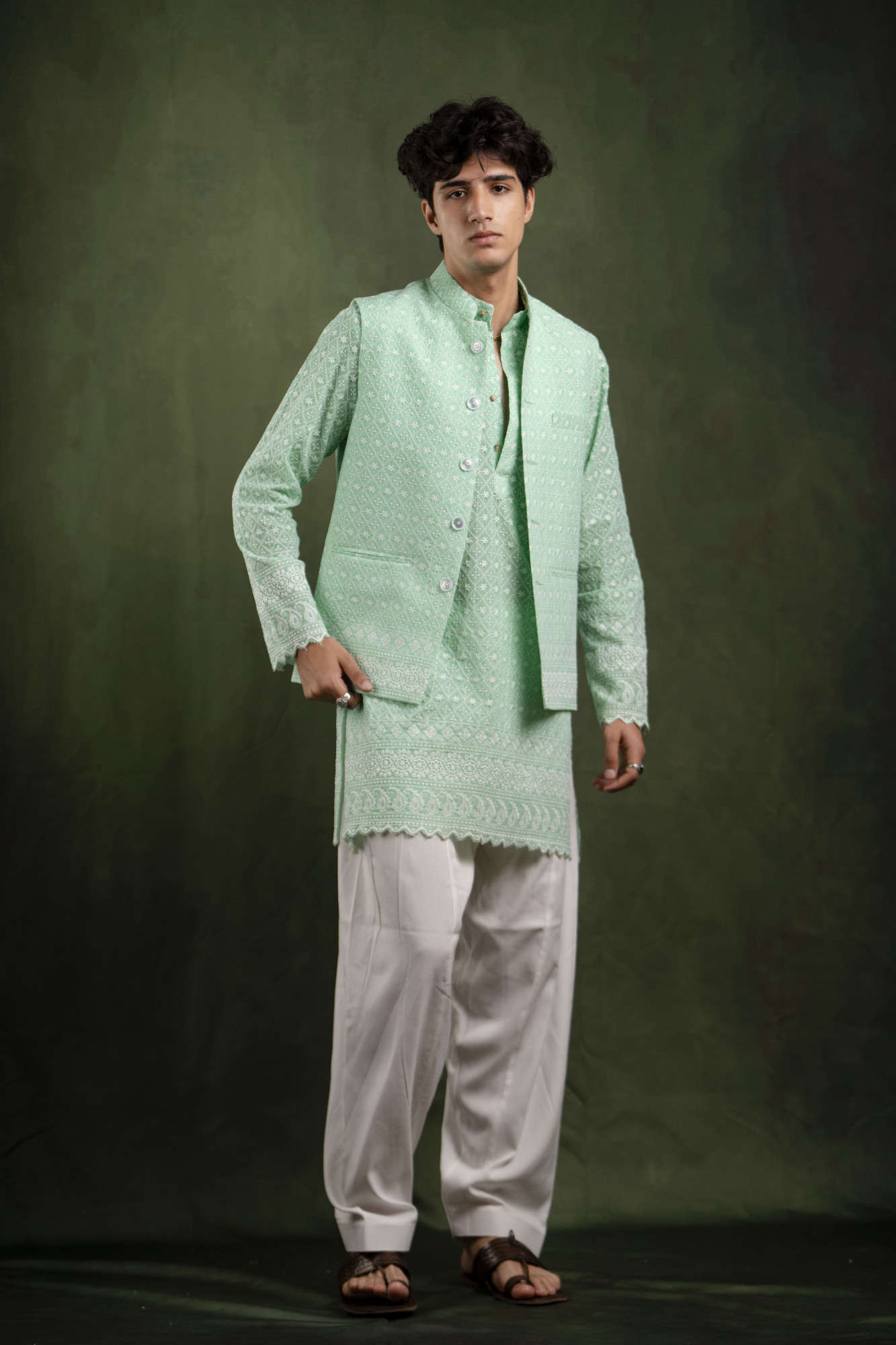 Embroidered Jacket In Mint Green