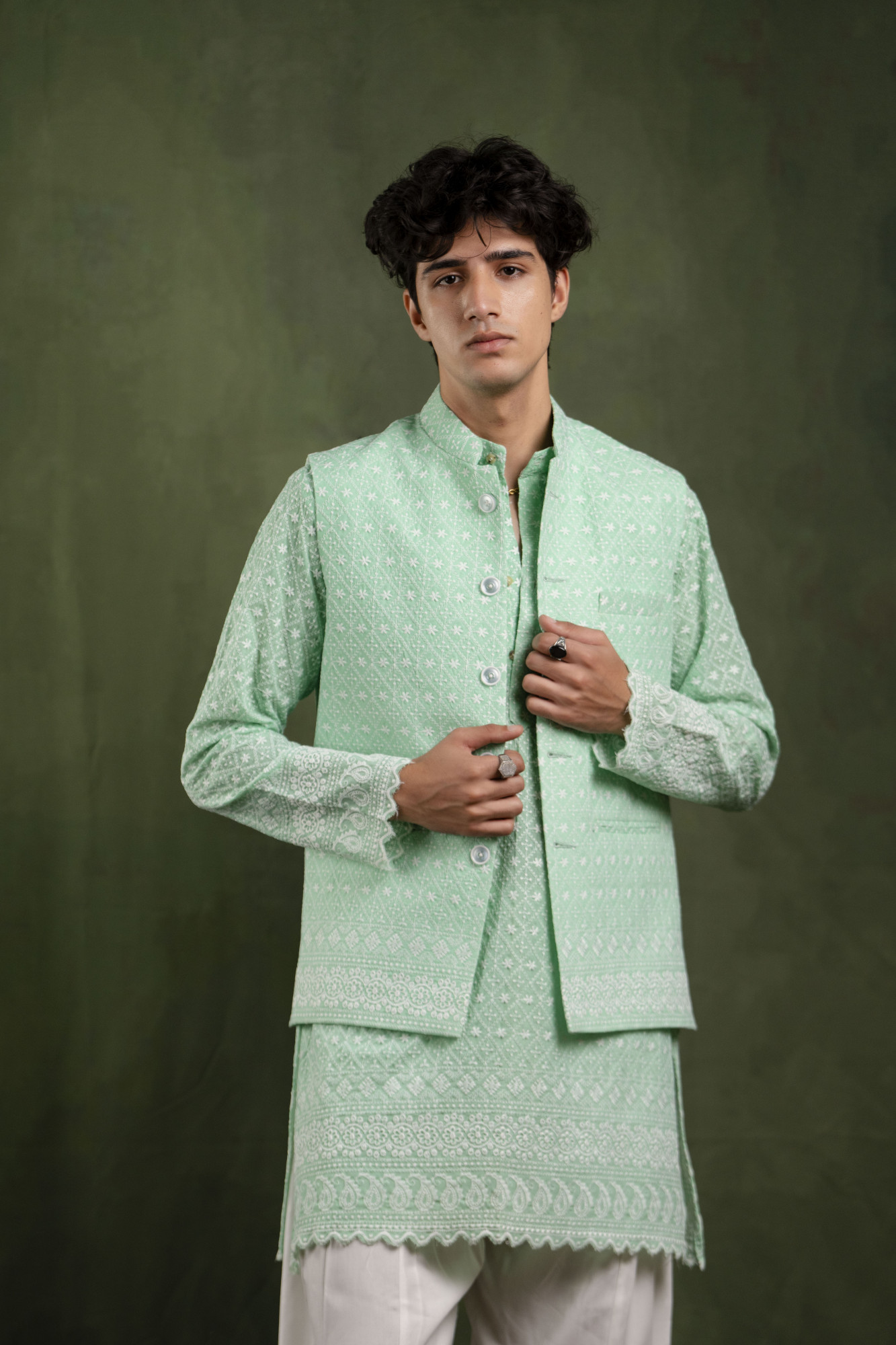 Embroidered Jacket In Mint Green
