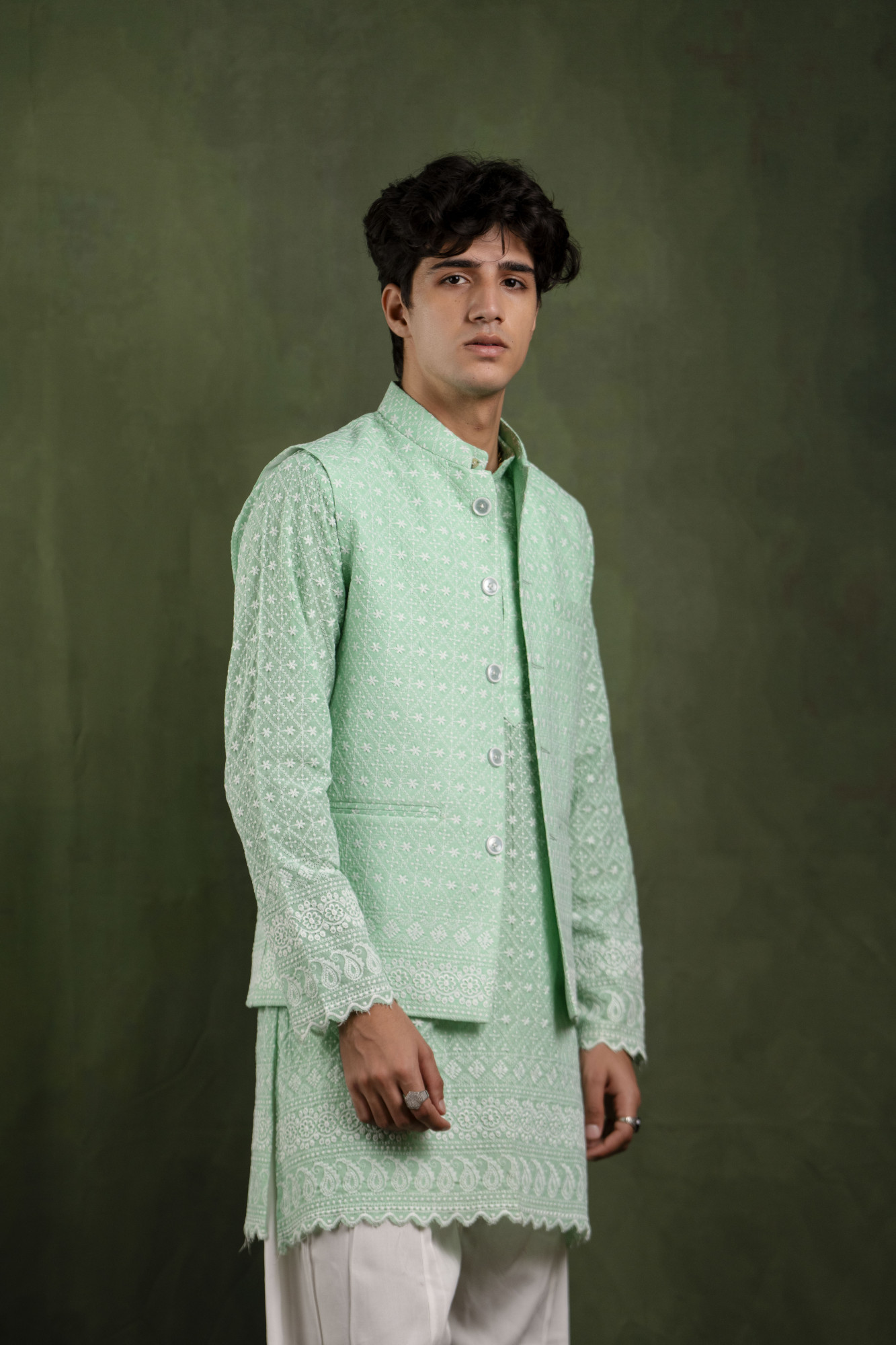 Embroidered Jacket In Mint Green