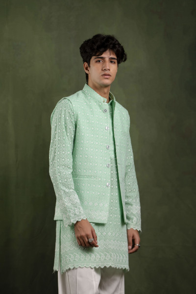 Embroidered Jacket In Mint Green
