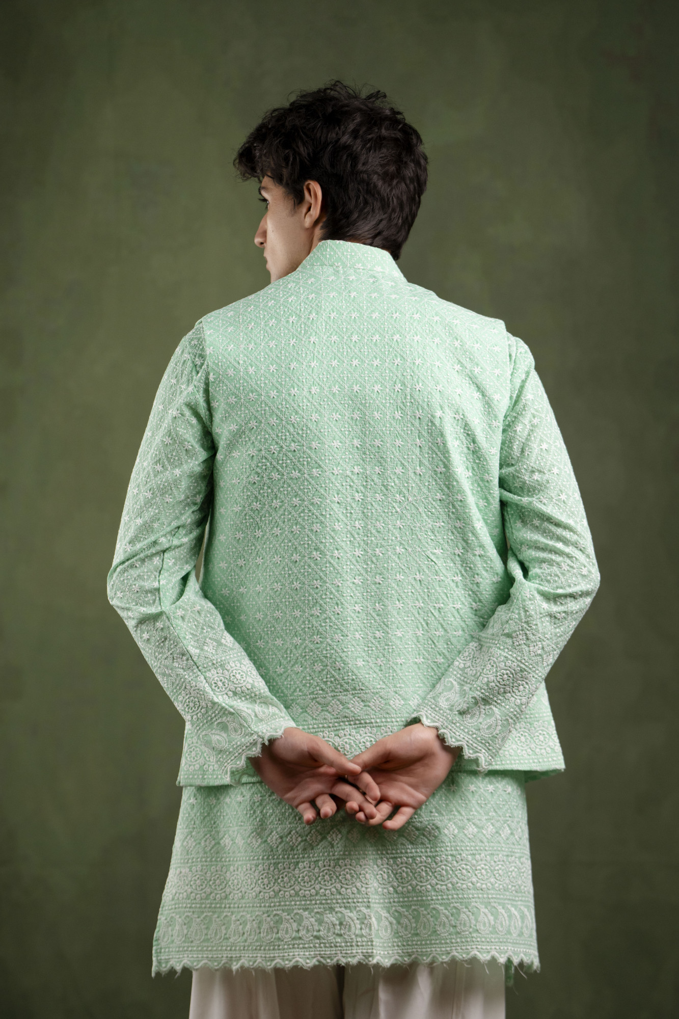 Embroidered Jacket In Mint Green