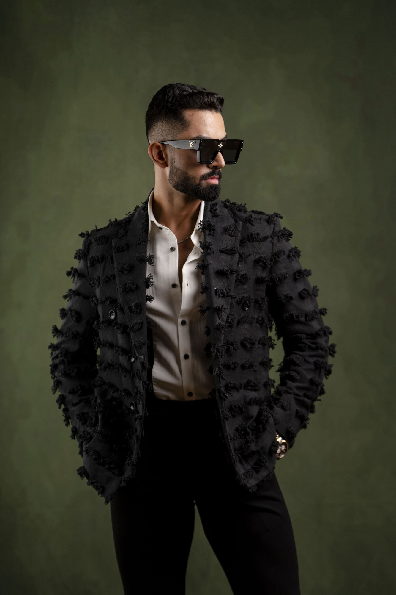 Tussel Canvas Blazer In Black