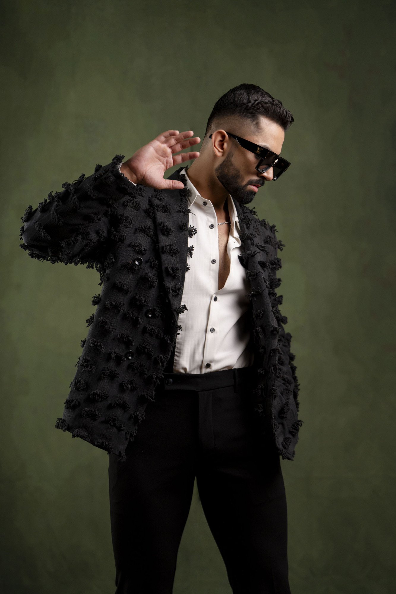 Tussel Canvas Blazer In Black