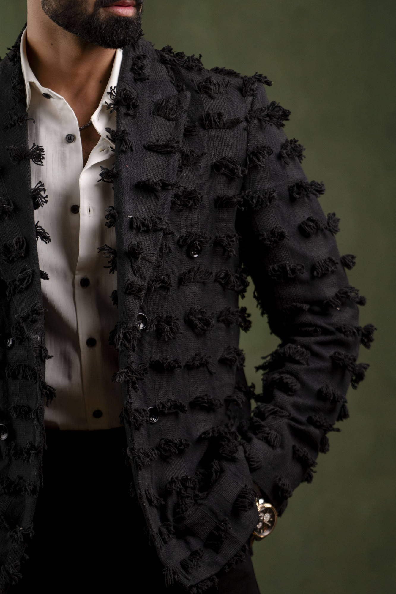 Tussel Canvas Blazer In Black