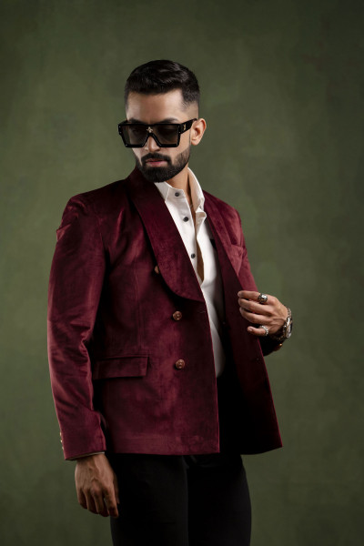Maroon Velvet Blazer