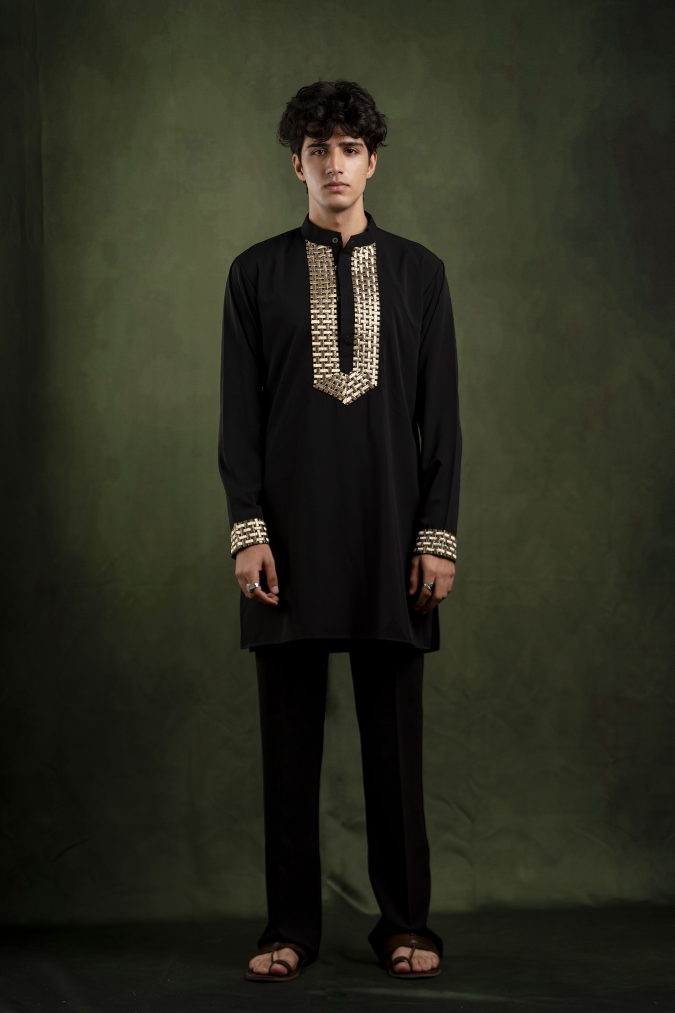 Neck Laced Kurta In Black