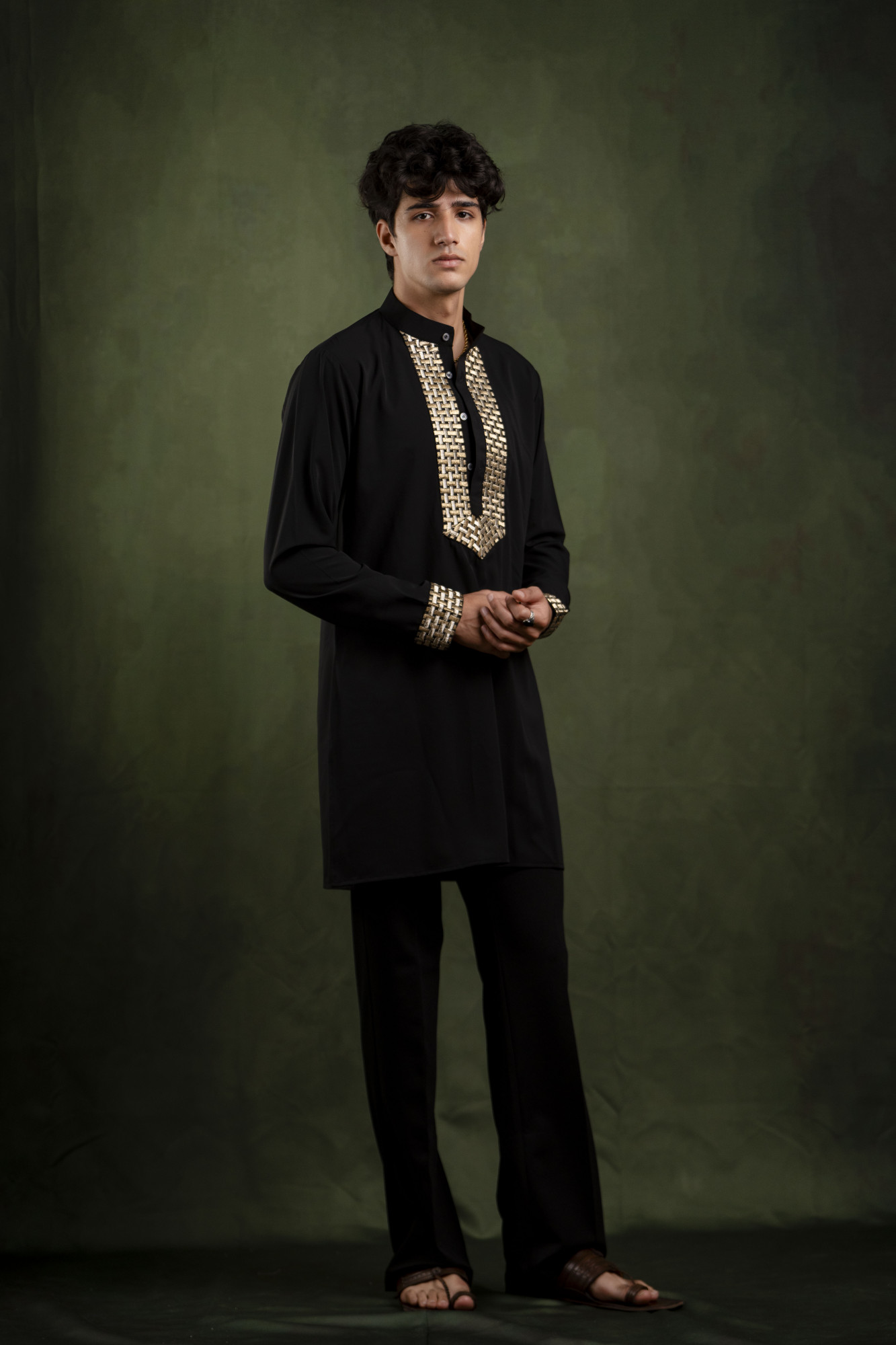 Neck Laced Kurta In Black