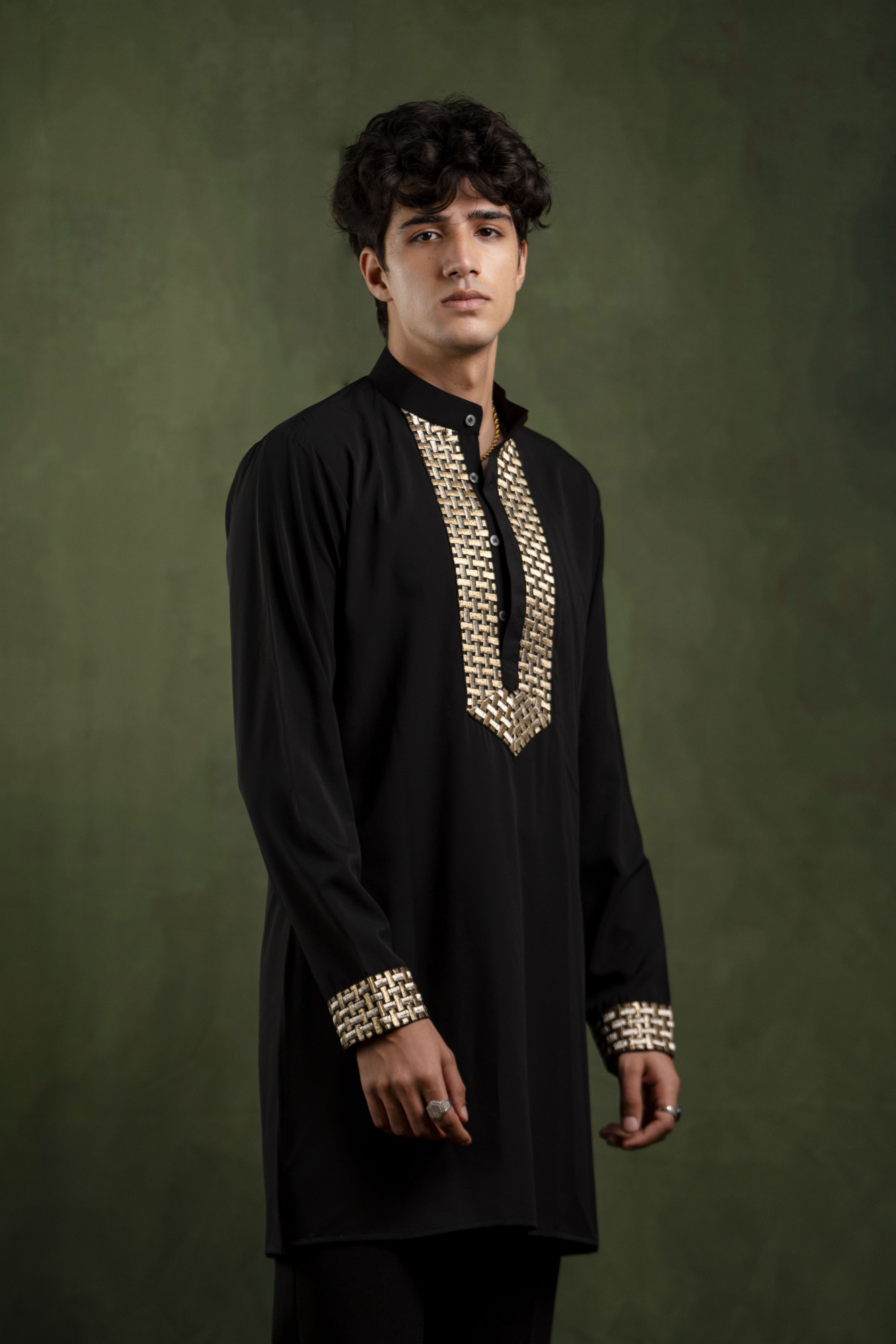 Neck Laced Kurta In Black