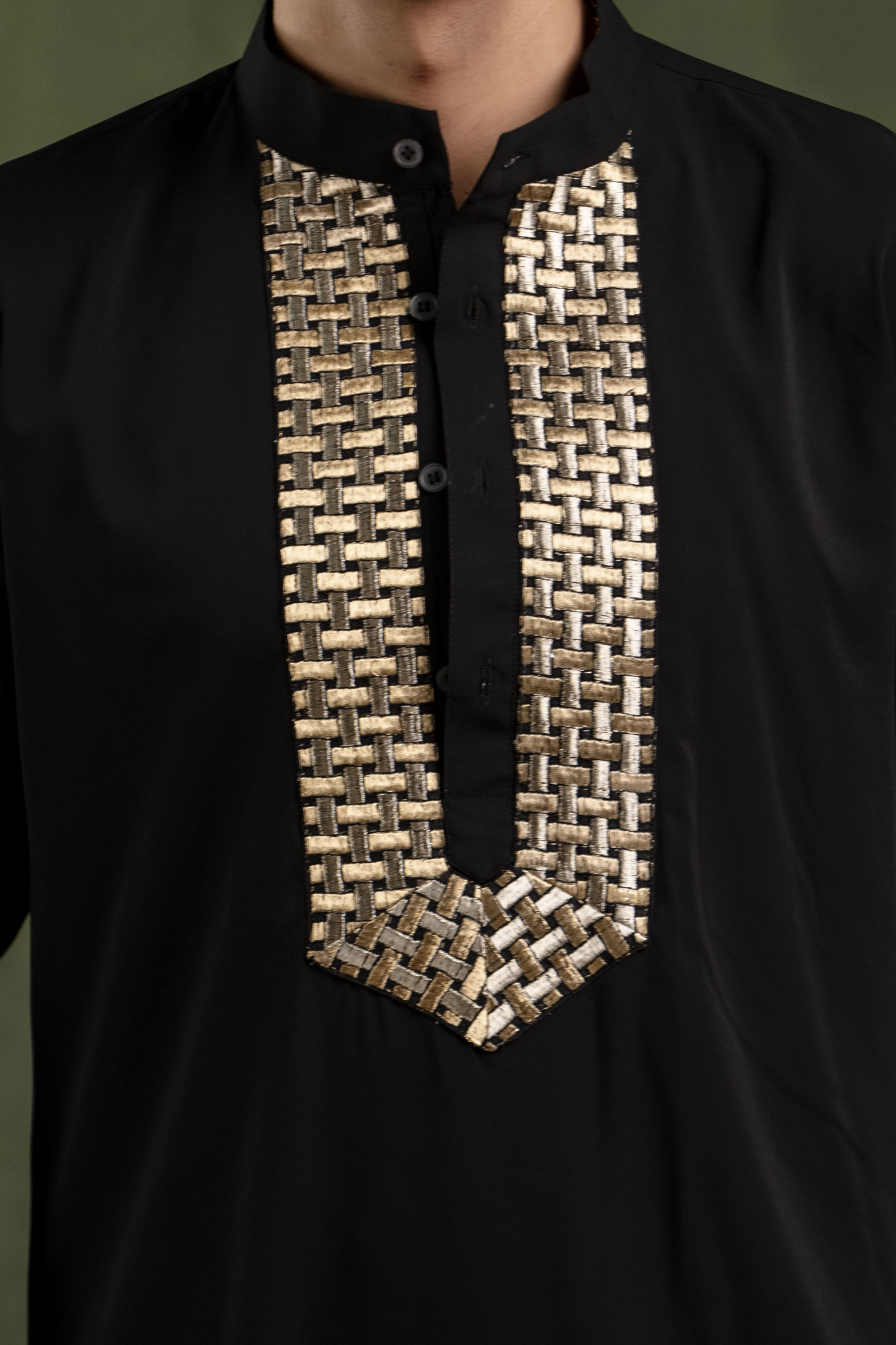 Neck Laced Kurta In Black