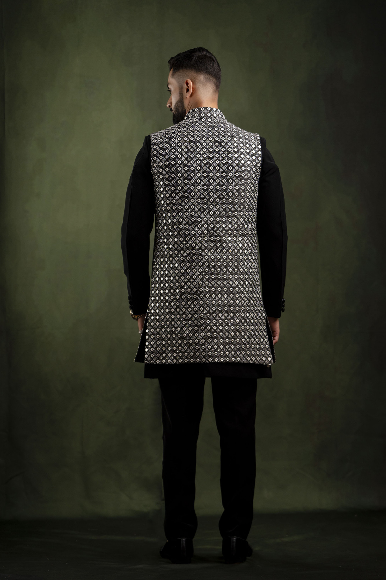 Black n White Mirror Work Open Jacket