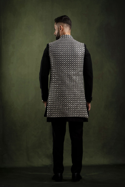 Black n White Mirror Work Open Jacket