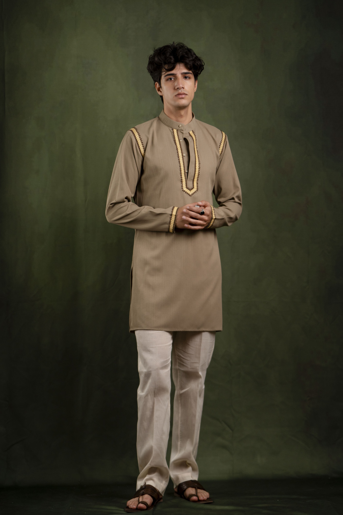 Neck Laced Kurta In Beige