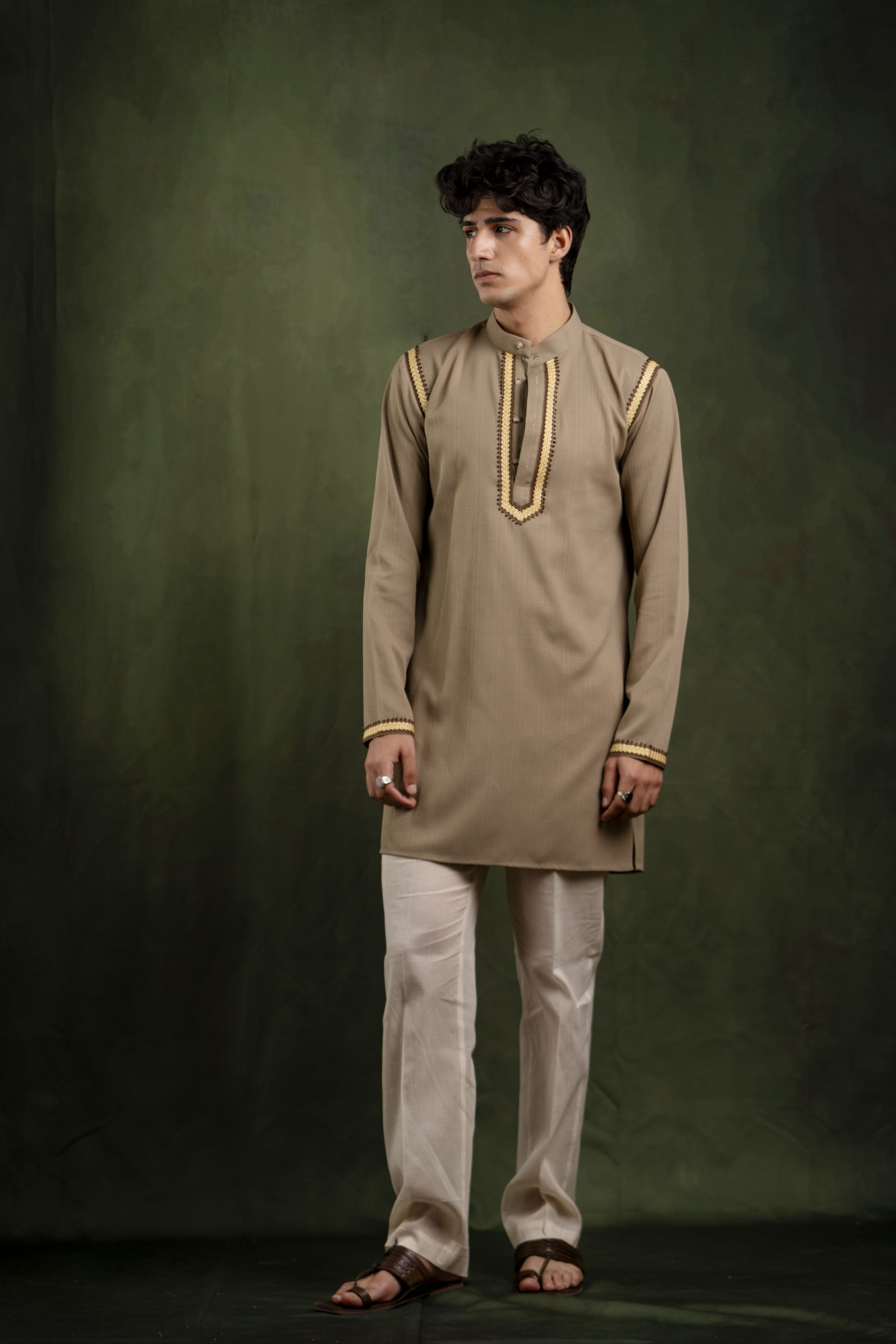 Neck Laced Kurta In Beige