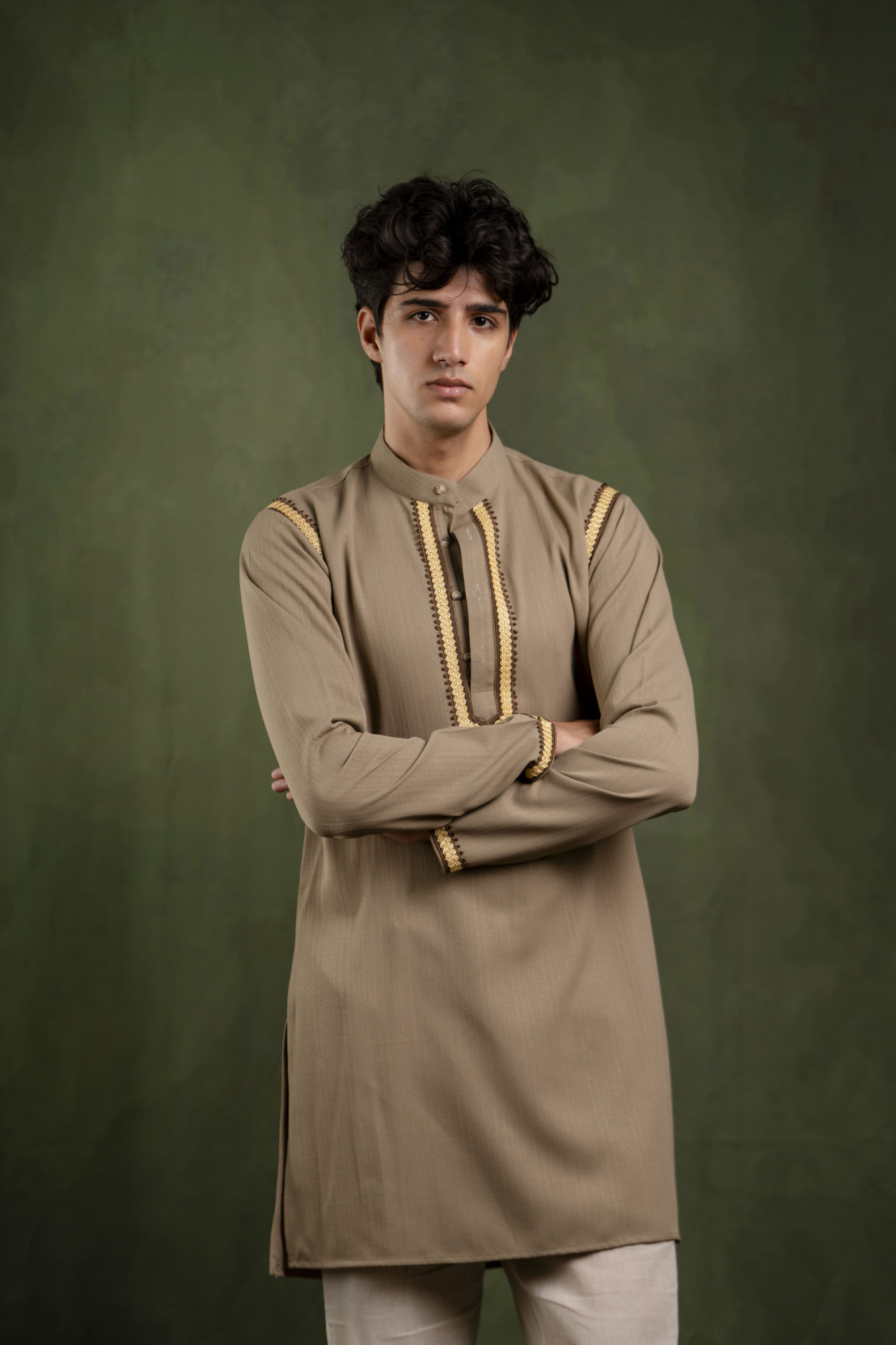 Neck Laced Kurta In Beige