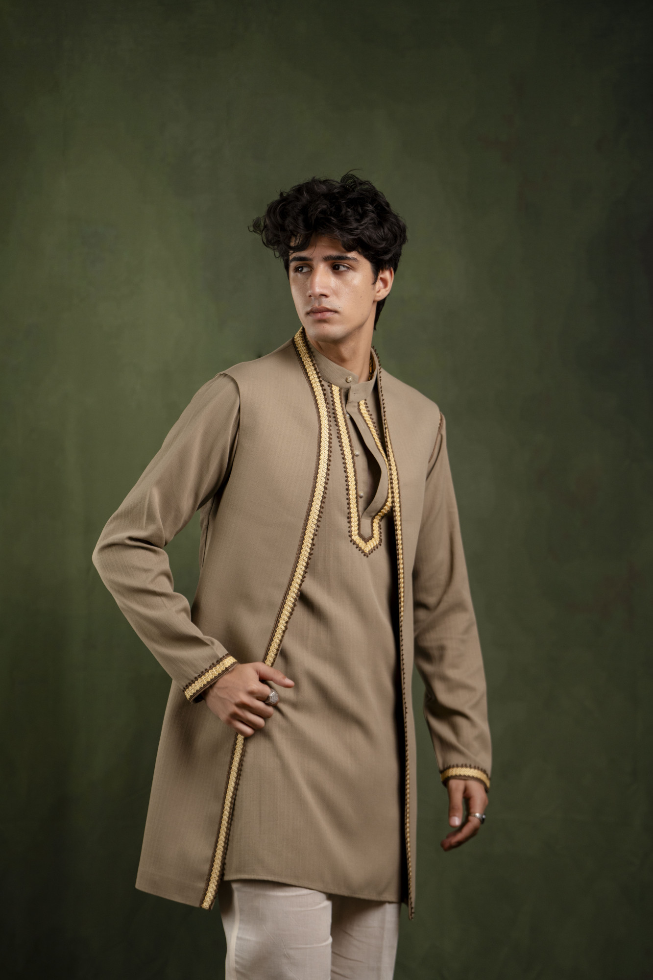 Neck Laced Kurta In Beige