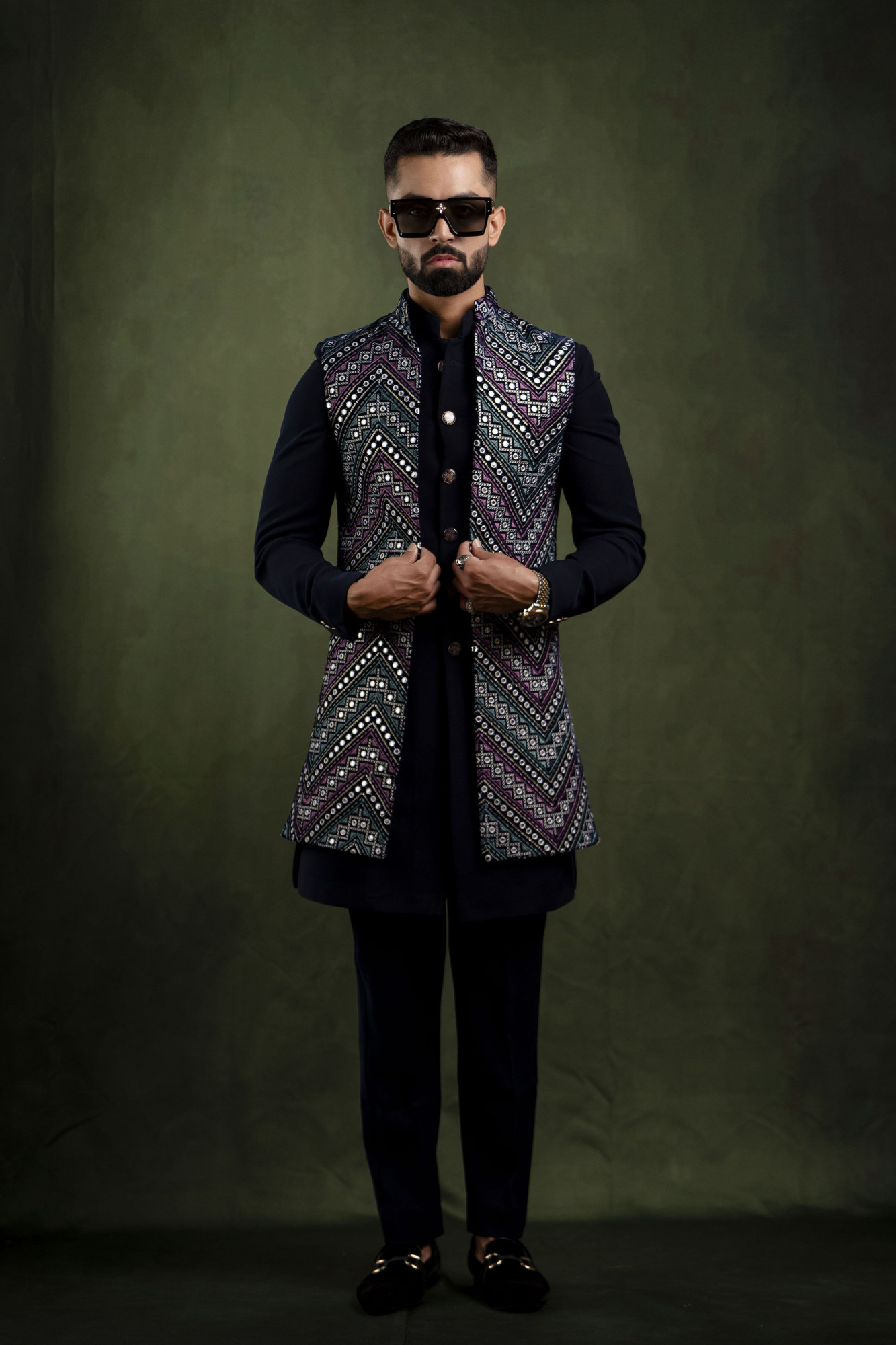 Multicolor Mirror Work Open Jacket