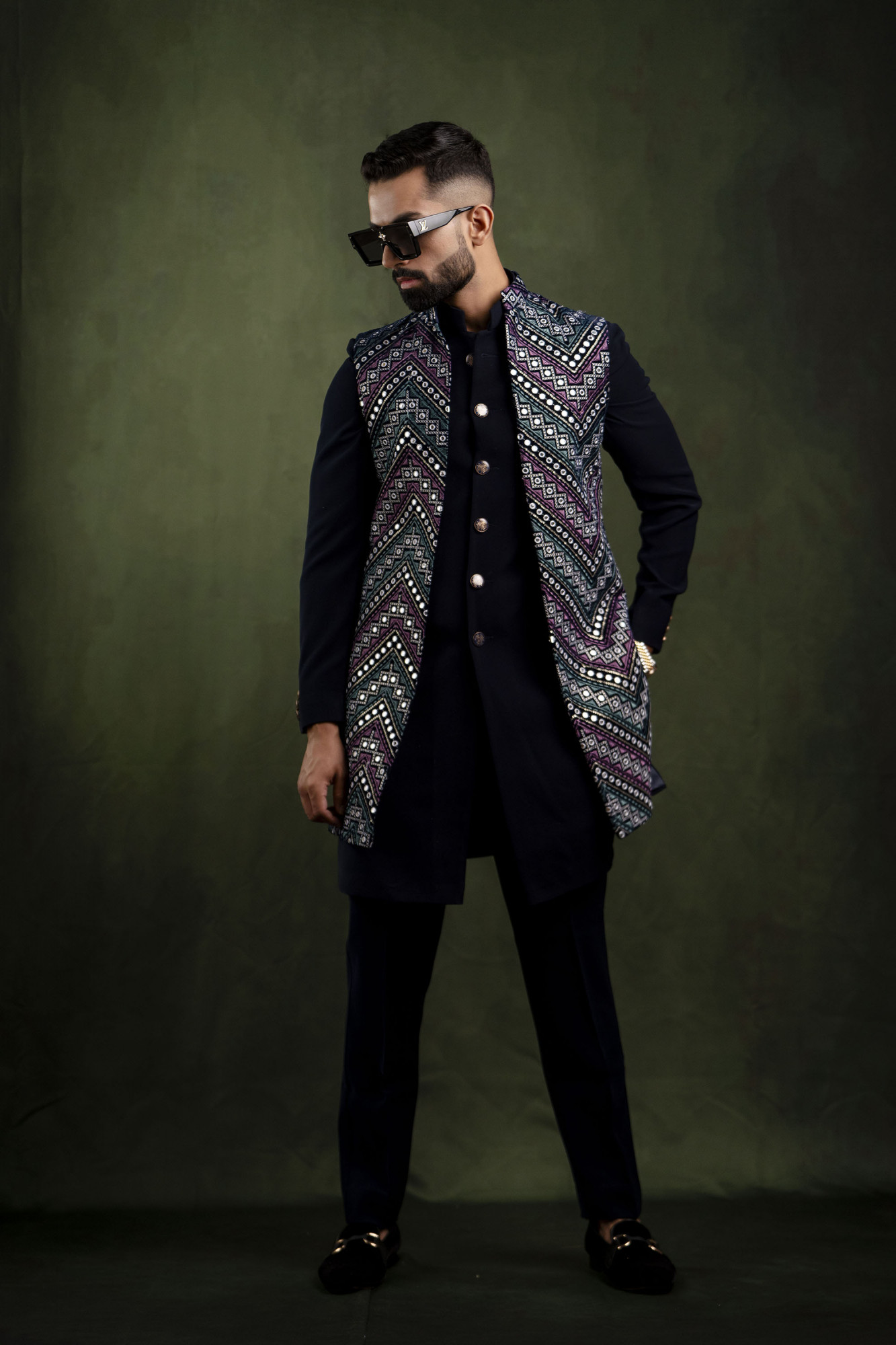 Multicolor Mirror Work Open Jacket