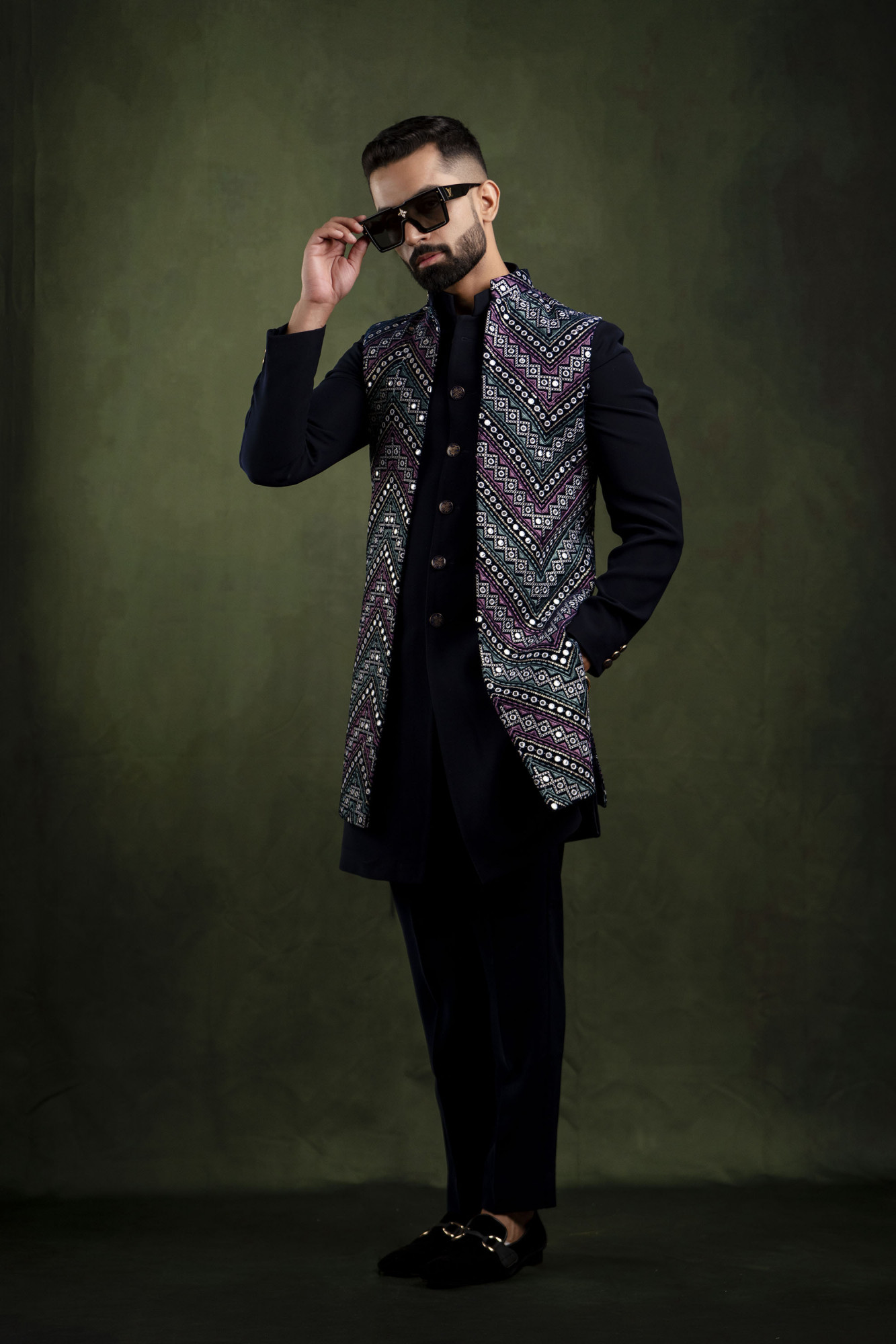 Multicolor Mirror Work Open Jacket