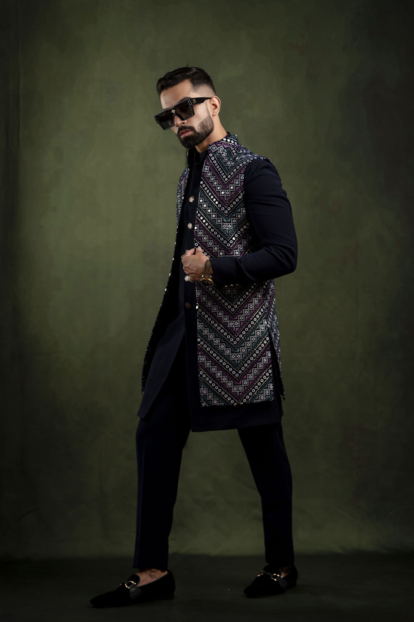 Multicolor Mirror Work Open Jacket