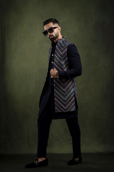 Multicolor Mirror Work Open Jacket