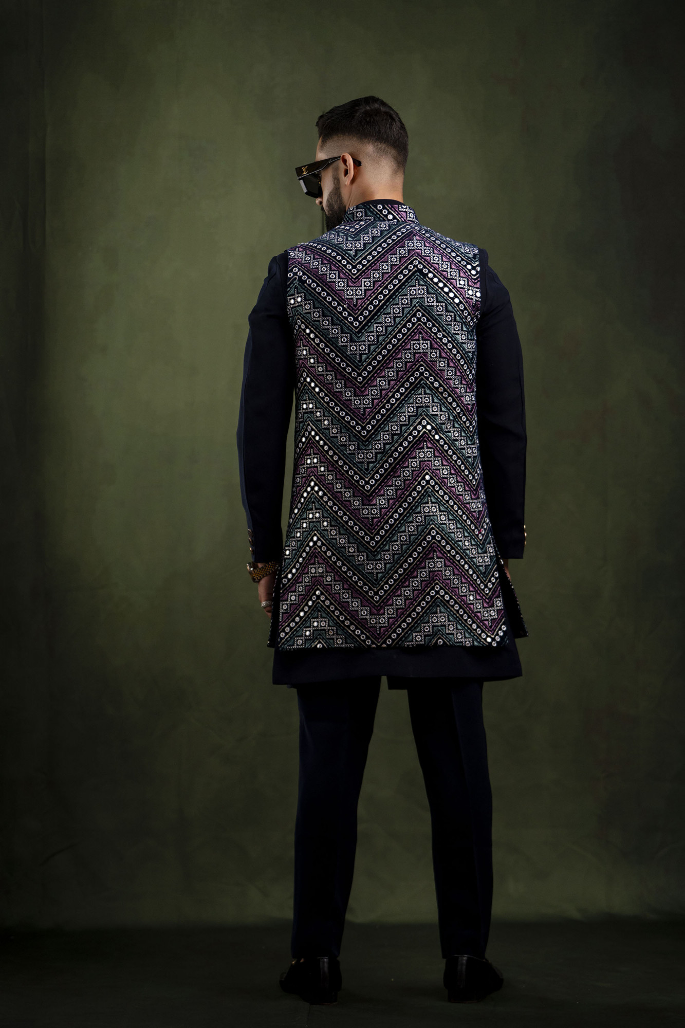 Multicolor Mirror Work Open Jacket