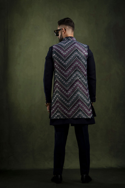 Multicolor Mirror Work Open Jacket