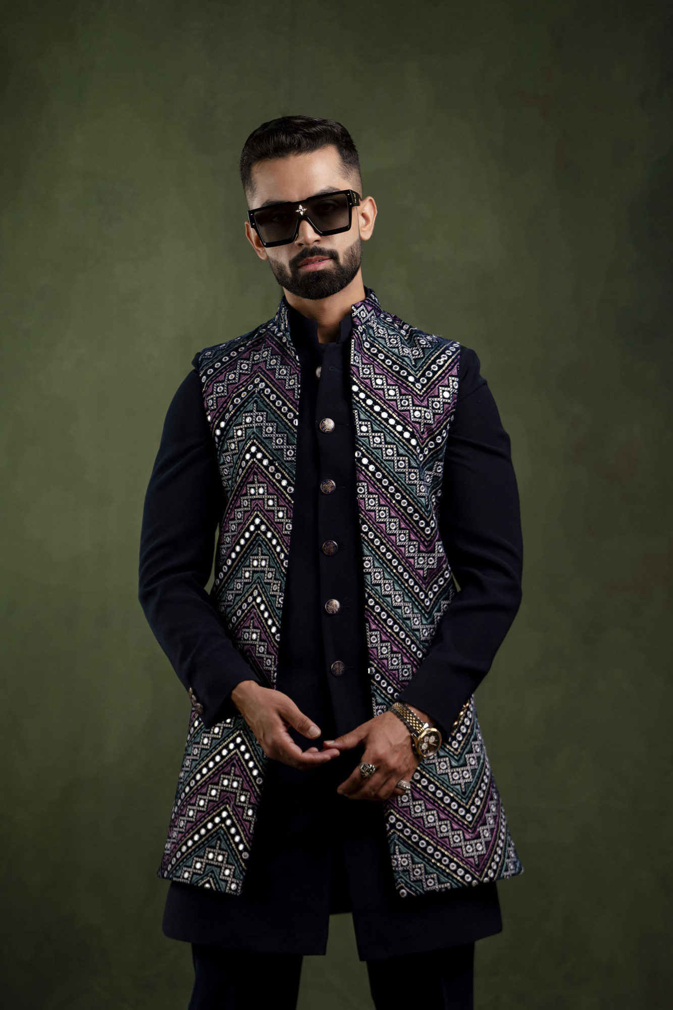 Multicolor Mirror Work Open Jacket