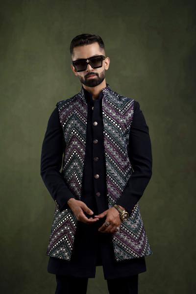 Multicolor Mirror Work Open Jacket