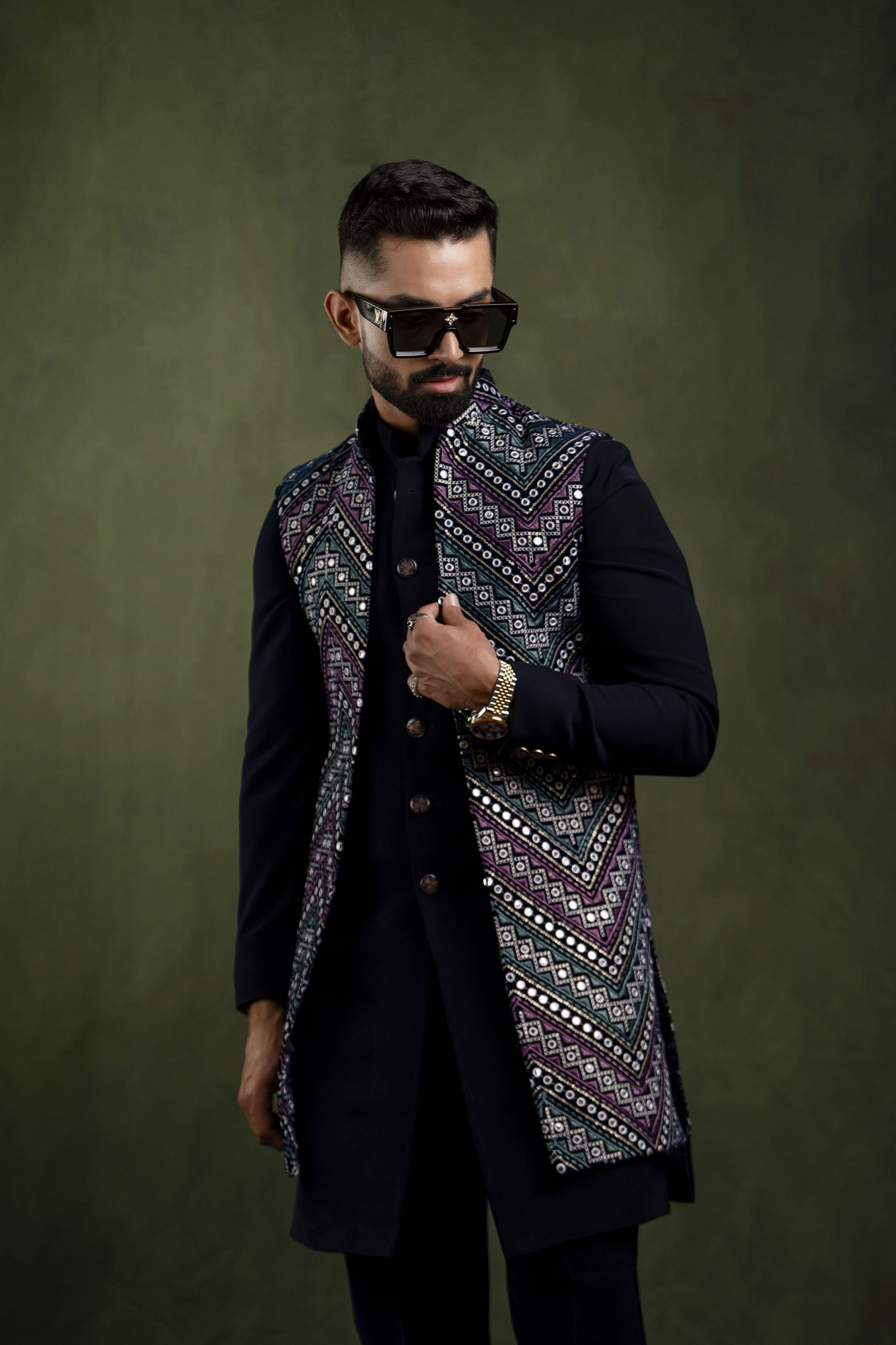 Multicolor Mirror Work Open Jacket