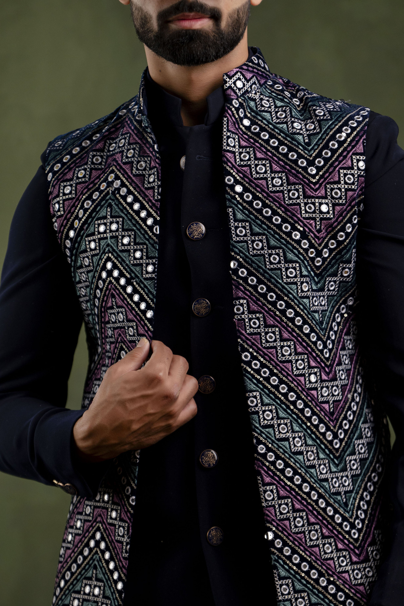 Multicolor Mirror Work Open Jacket