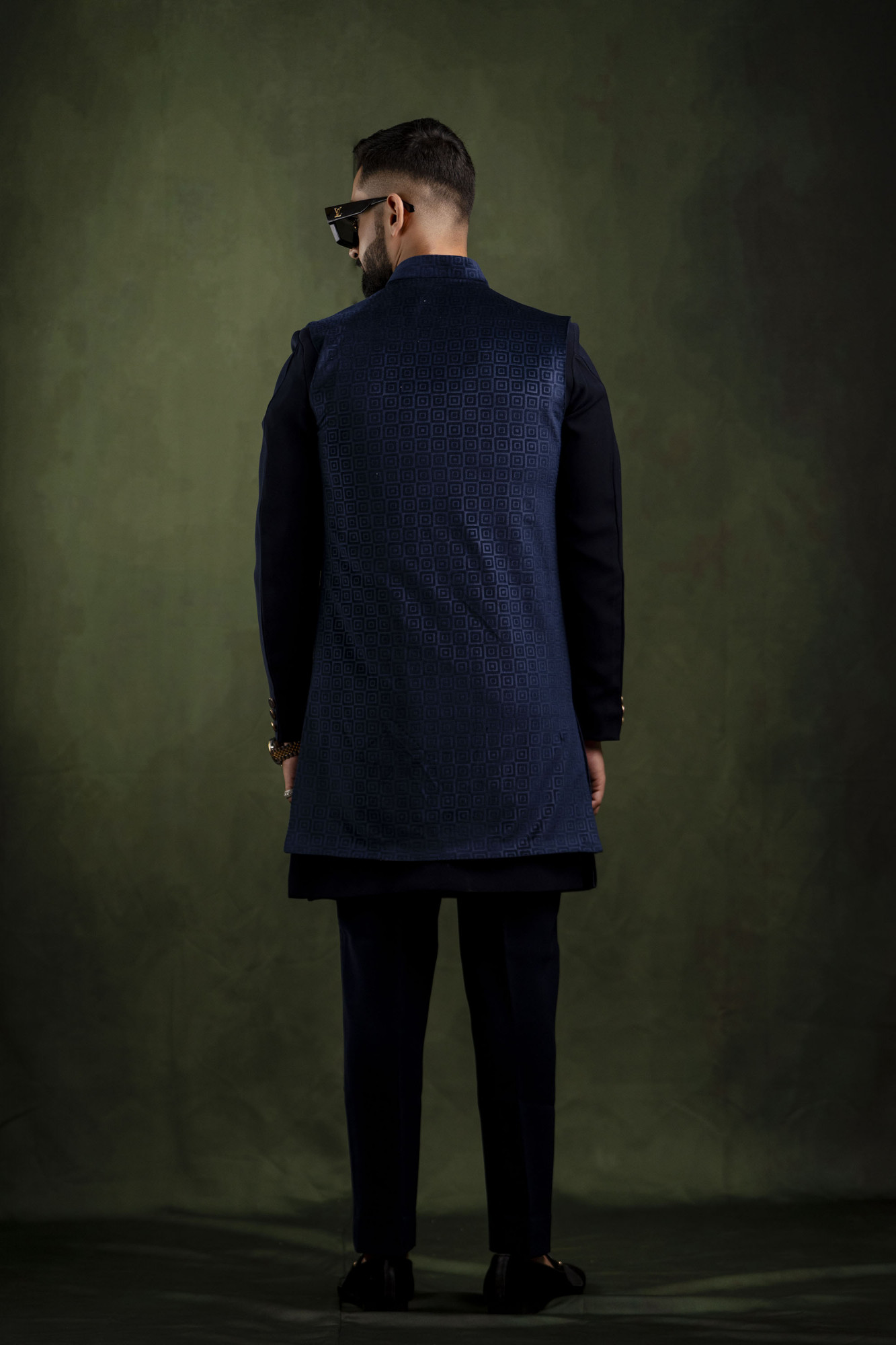 Self Textured Open Jacket in Blue Velvet