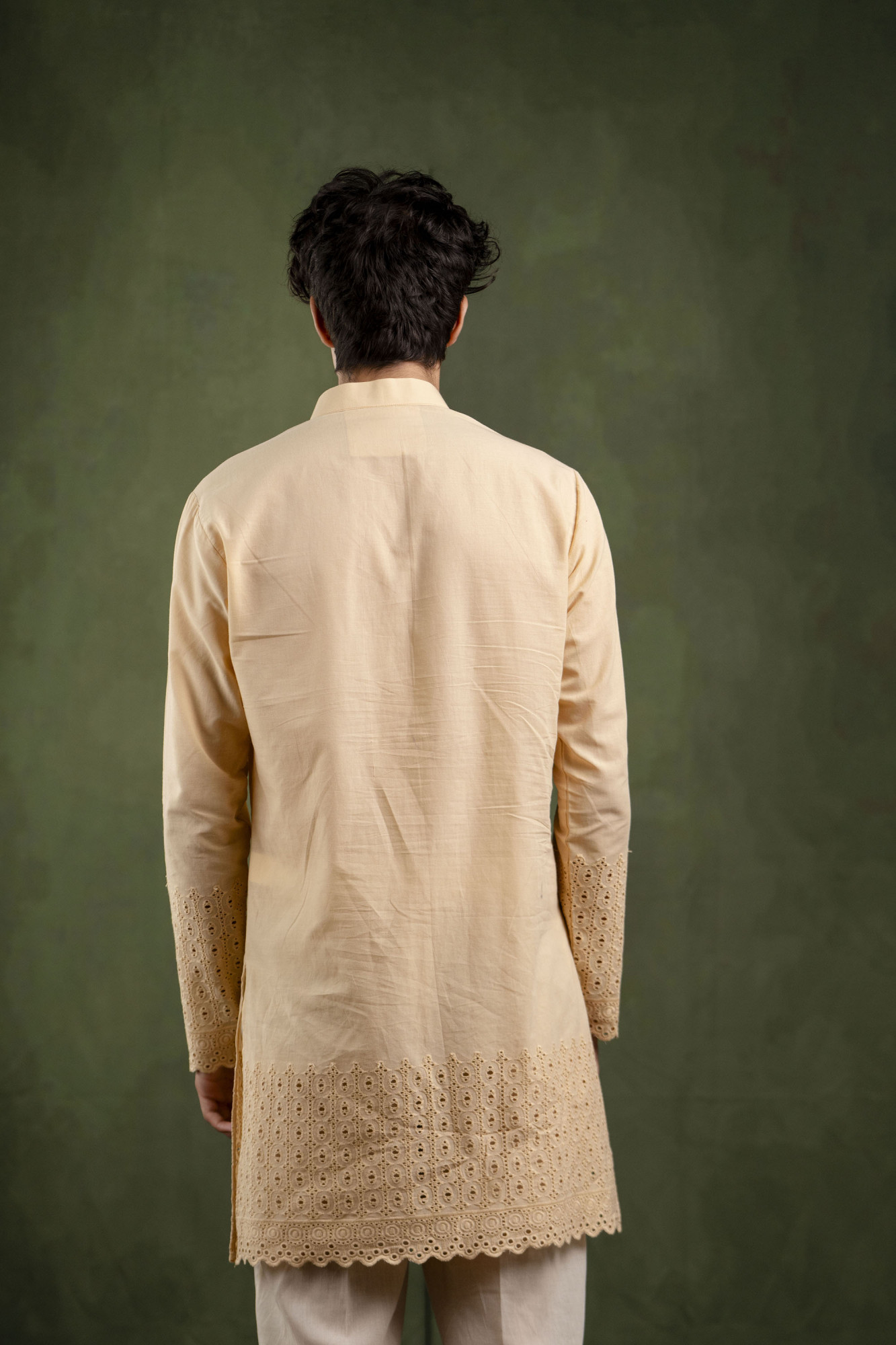 Schiffli Border Kurta In Brown