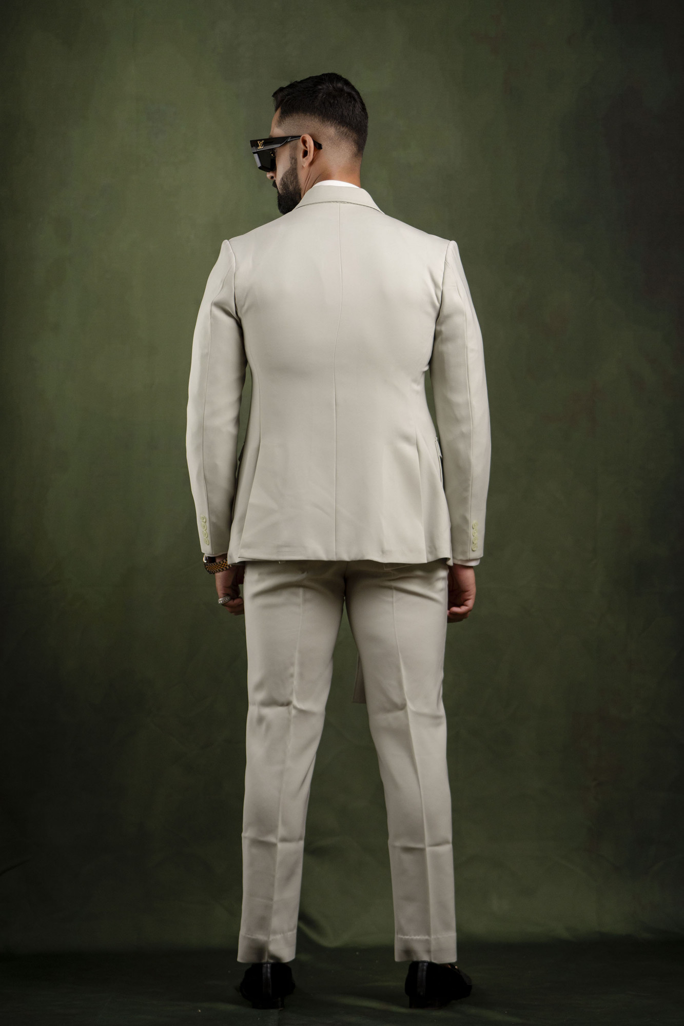 Off Green Belted Tuxedo Blazer