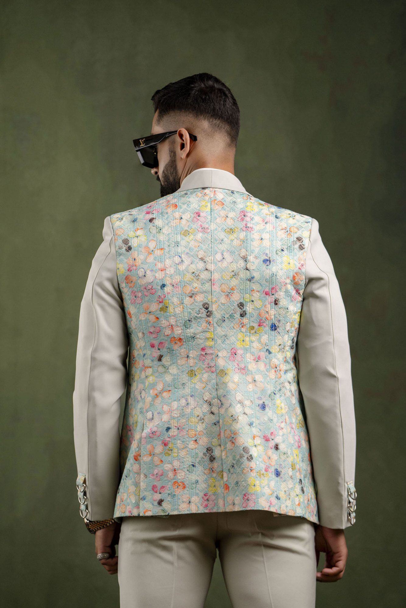 Off Green Painted Tuxedo Blazer