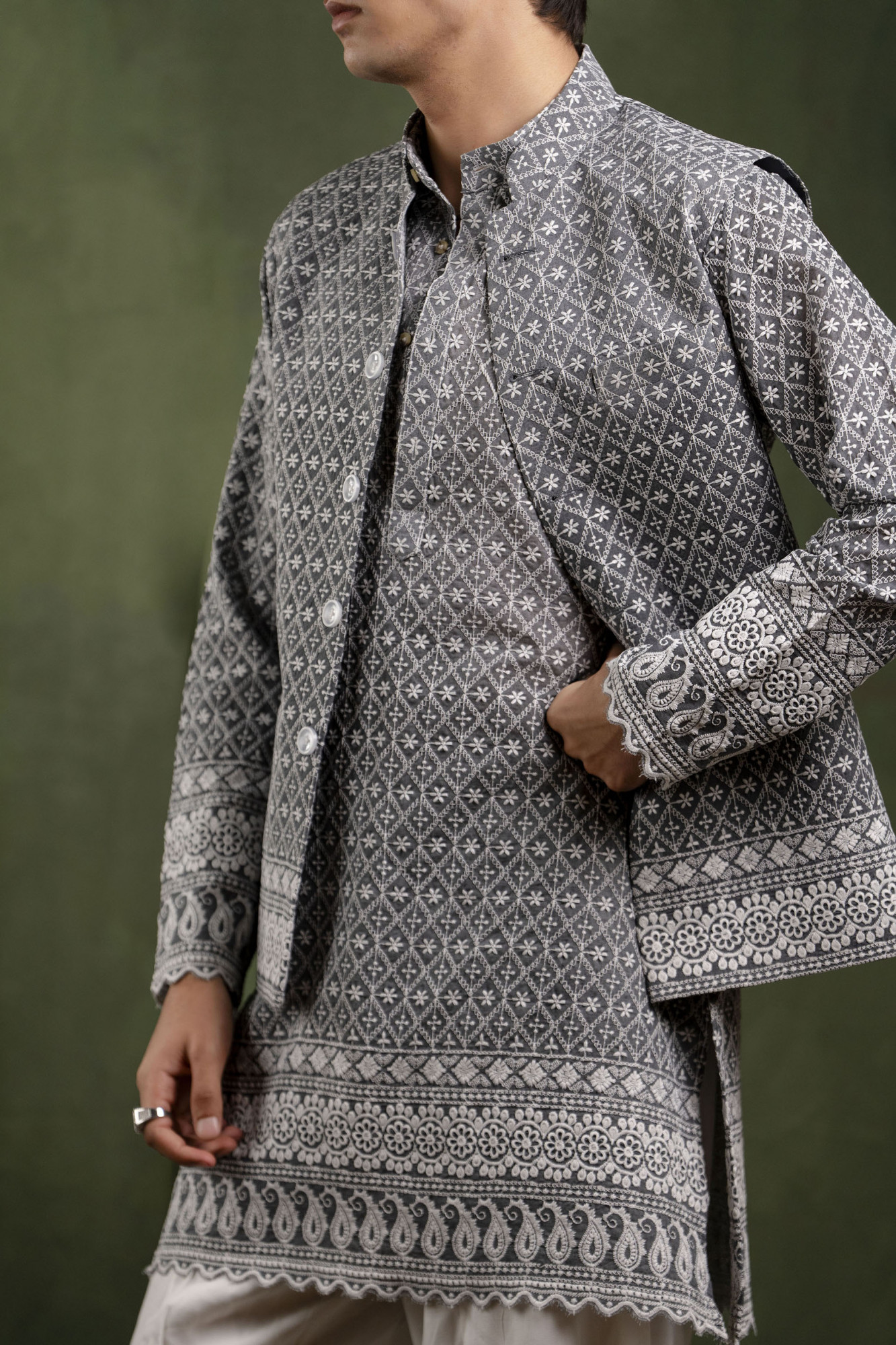 Embroidered Jacket In Grey