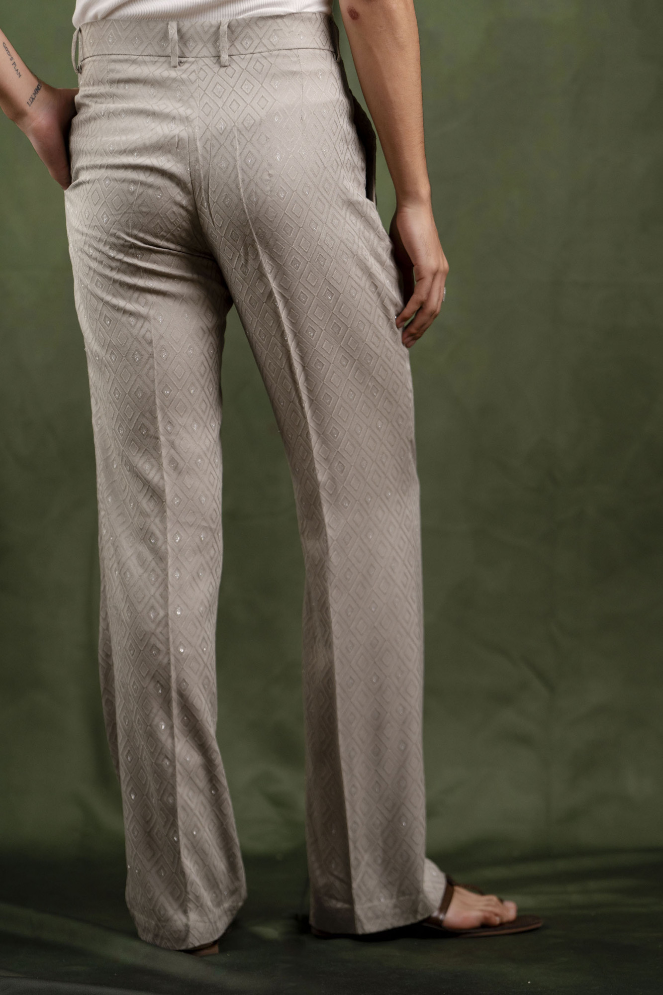 Grey Self Work Flared Pyjama Pants