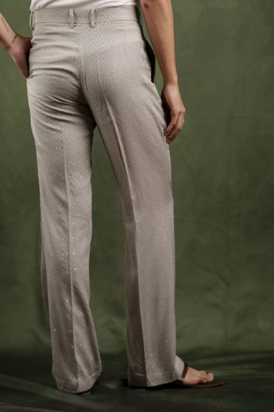 Grey Self Work Flared Pyjama Pants
