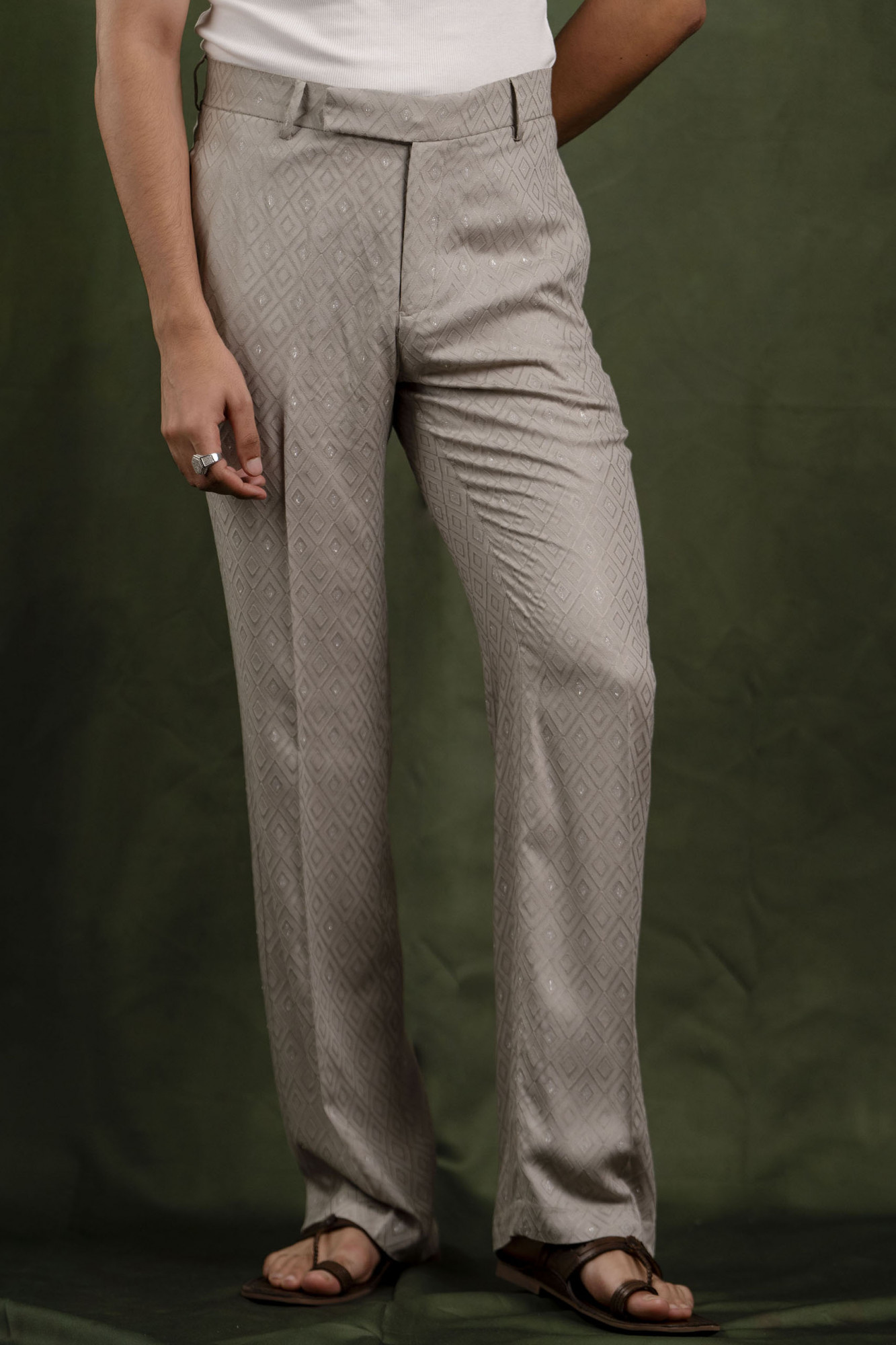 Grey Self Work Flared Pyjama Pants
