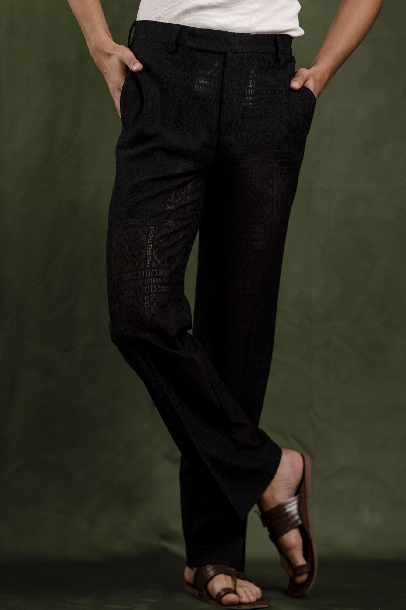 Black Crochet Flared Pyjama Pants