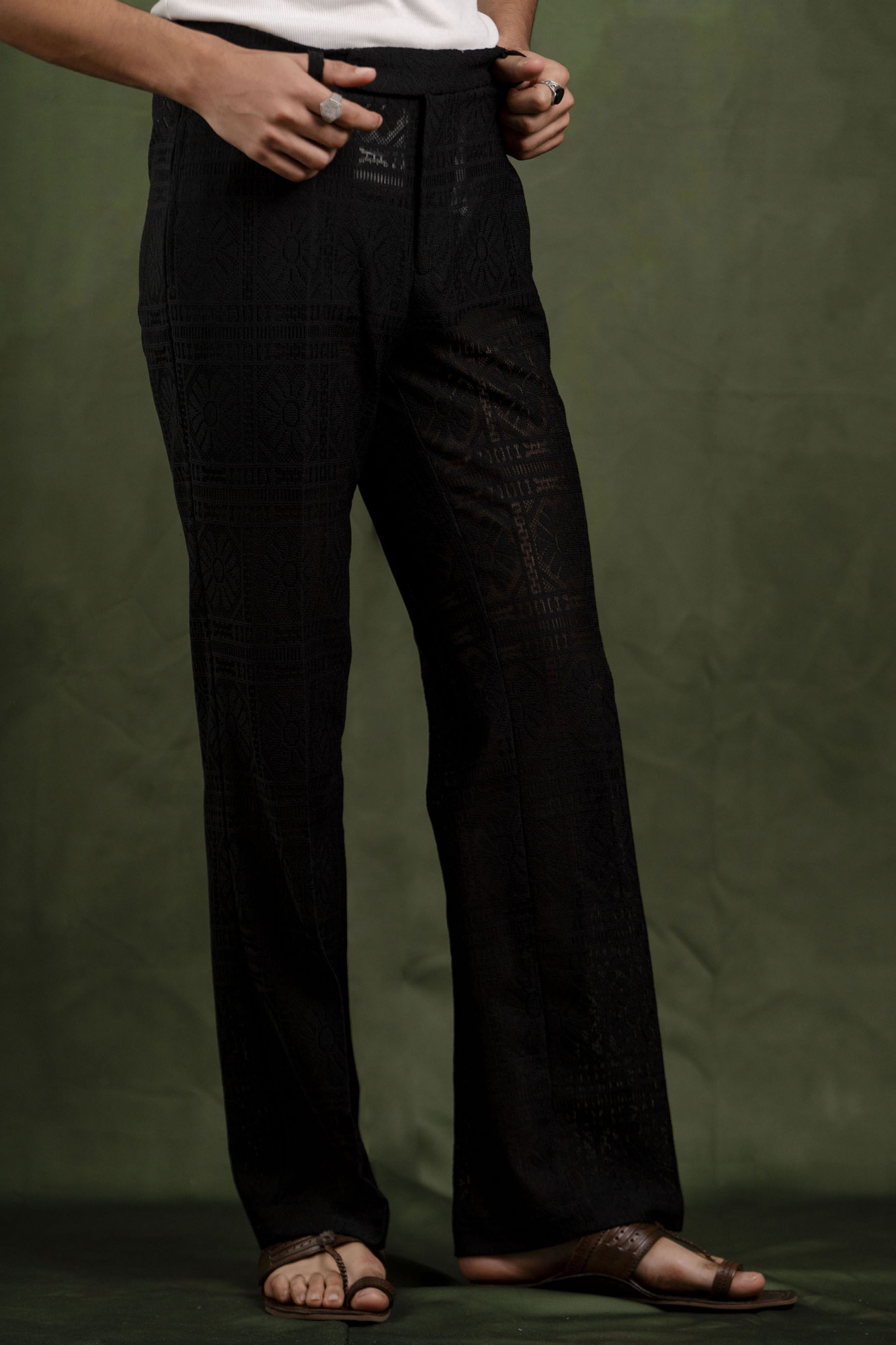 Black Crochet Flared Pyjama Pants