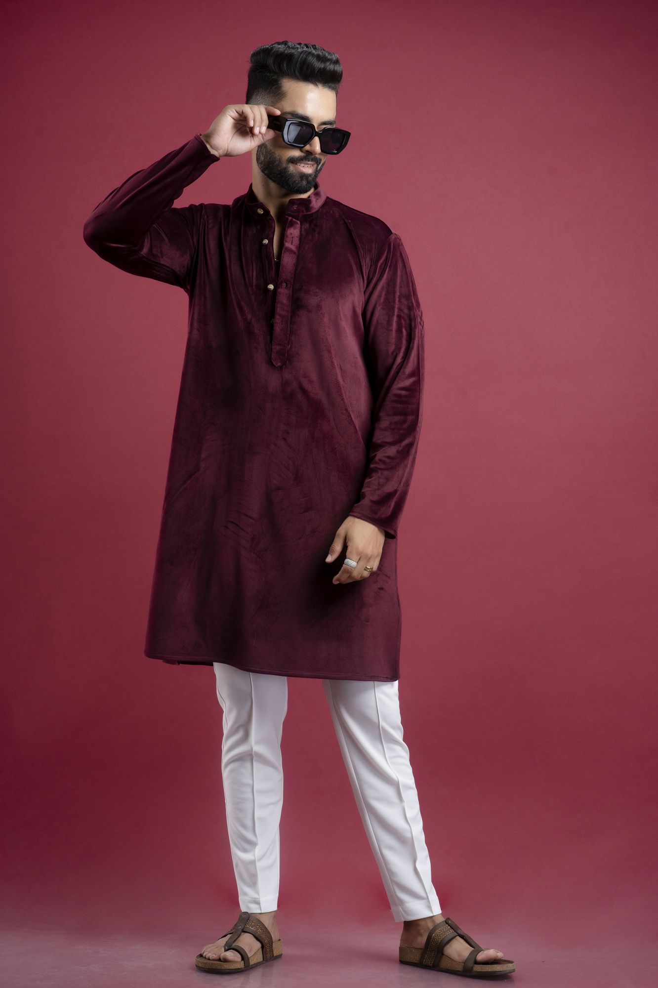 Velvet Kurta In Wine