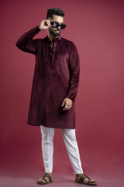 Velvet Kurta In Wine