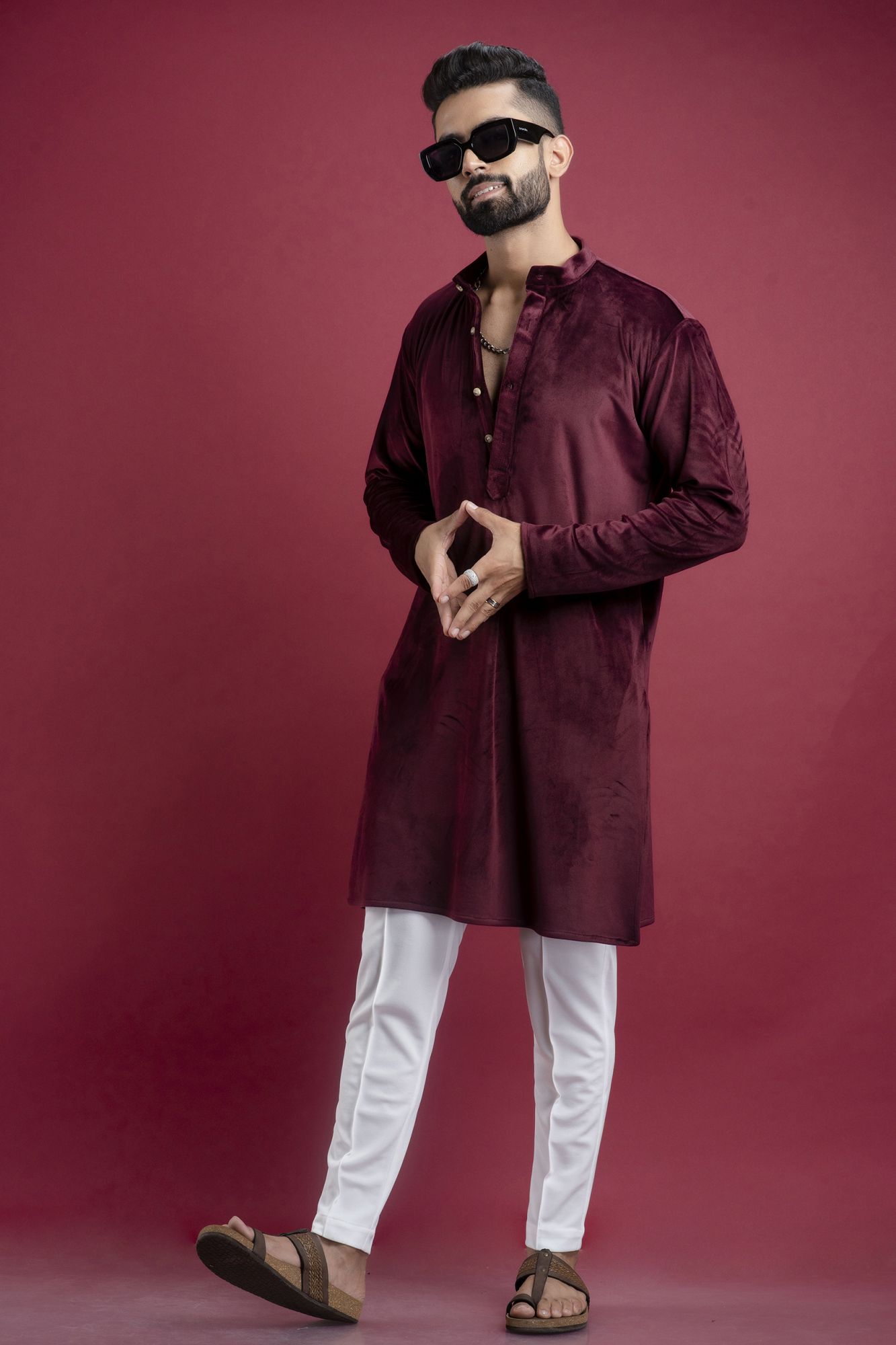 Velvet Kurta In Wine
