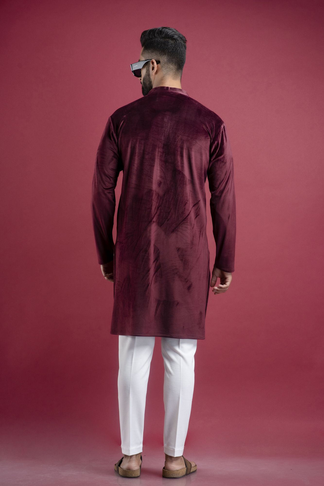 Velvet Kurta In Wine