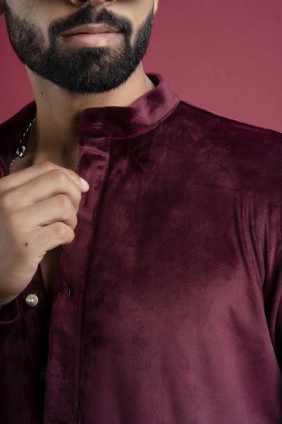 Velvet Kurta In Wine