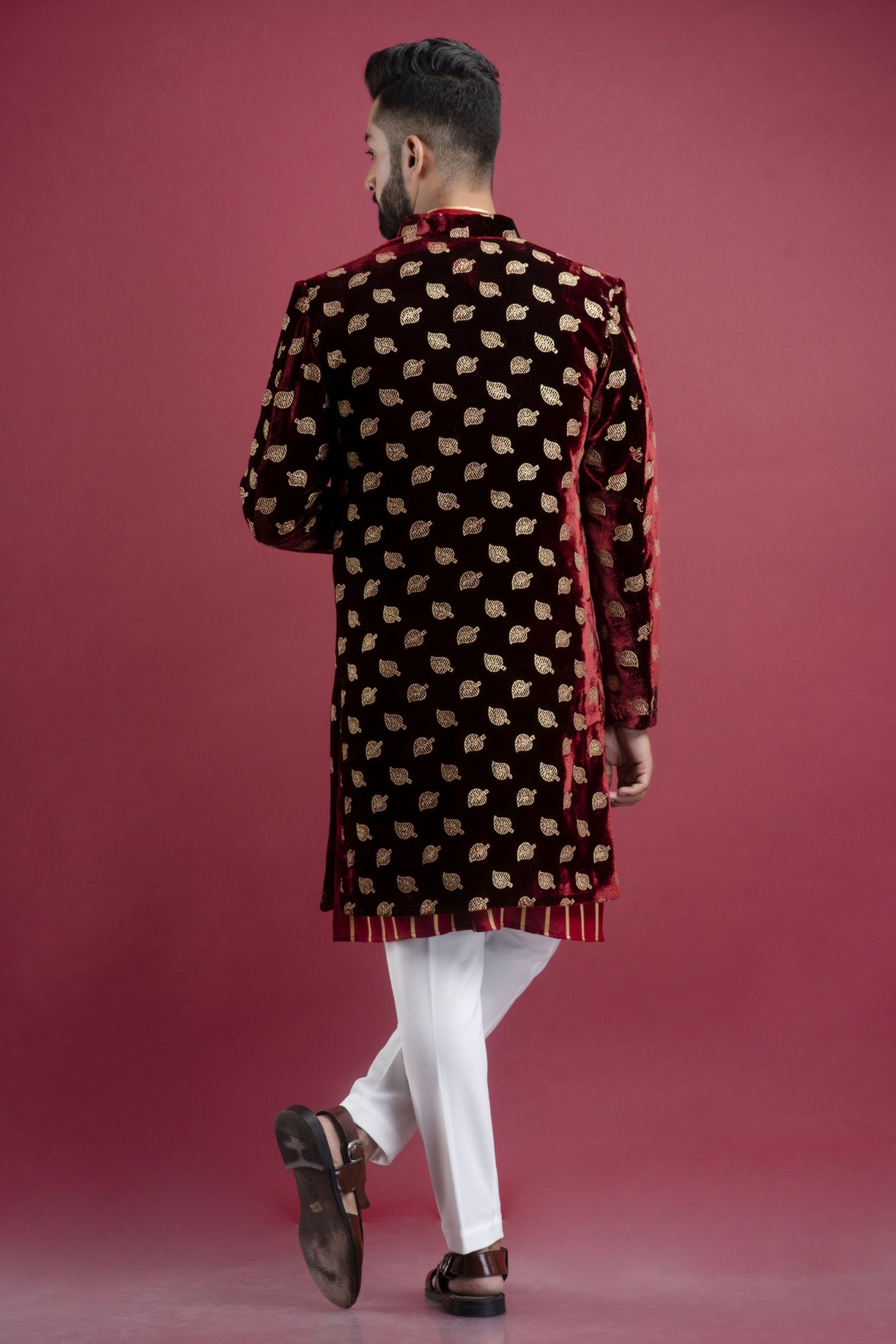 Velvet Bandhgala In Red